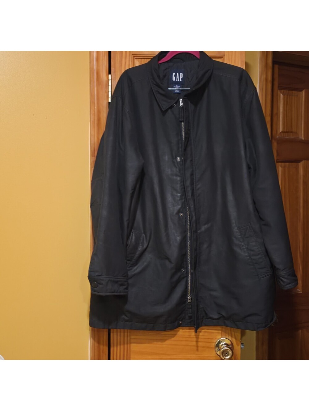 Vintage GAP Black Full Zip Jacket Collared Quilted Lined Canvas Coat Mens XL